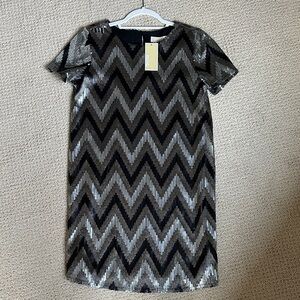 Michael Kors Silver and Black Sequin Mod t shirt dress